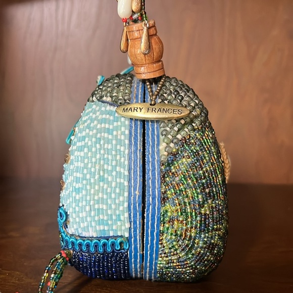 Mary Frances Coconut Grove Mini Beaded Hand Bag Palm Tree Seahorse Charm Vintage - Picture 6 of 10